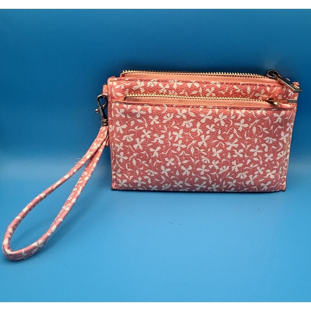 Pink & white floral Double Zip Pouch Wallet Faux‎ Leather Wristlet by A New Day